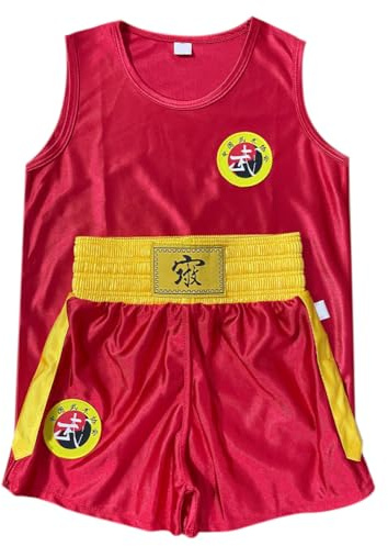 Yyyuluo Unisex Kinder Boxen Uniform Set Erwachsene Muay Thai Sanda Wettkampfkleidung Leistung Kampfanzug Kampfsport Counter Kleidung Kurze Hosen Schnell Trocknende Weste Oberteile, Rot 140cm