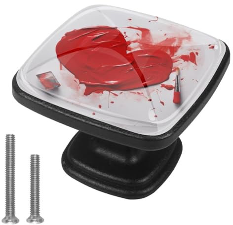 lcndlsoe Upgrade Your Furniture with Set of 4 Black Cabinet Knobs, Versatile for Kitchen, Living Room, and Wardrobes, Red Heart Paint Pattern