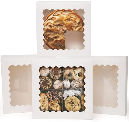 Gcardist Auto-pop Up White 20.3x20.3x6.4cm 12Pcs Cookie Box with Window Pastry Macaron Bakery Box For Packaging (8x8x2.5 inch)