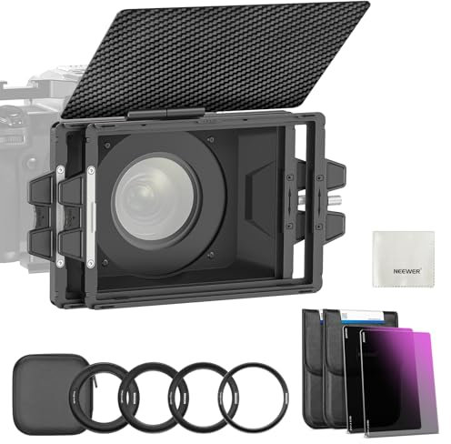 NEEWER Mini Matte Box Kit with 2x Square 4x5.65 ND Filter (ND0.9/1.8, 3/6 Stops), 1x Filter Tray, 4x Lens Adapter (67/72/77/82mm-95mm), Carbon Fiber Top Flag, Multicoated HD Optical Glass