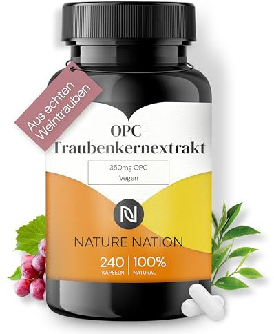 Nature Nation® OPC-Traubenkernextrakt - 240 vegane Kapseln, antioxidativ mit hoher Verfügbarkeit, Vorrat für 8 Monate, ohne Zusatzstoffe, in Deutschland produziert