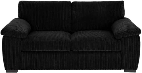Bliss Furniture Amalfi 2 Seater Jumbo Cord Sofa for Small Lounges & Flats – Soft Corduroy, Birch Frame, Removable Washable Covers – Two Seater Cord Sofa Couch (Black, 2 Seater)