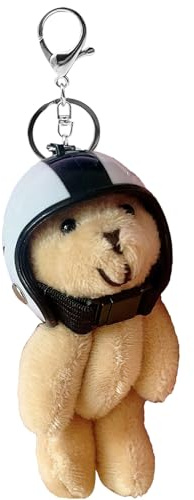 Generisch Motorrad Bär Schlüsselanhänger, Süßer Plüsch Anhänger, Cartoon Bär Dekoration Plüschtier Schlüsselband Mit Helm Stofftier Anhänger Schlüsselanhänger Für Reiserucksack Schultasche