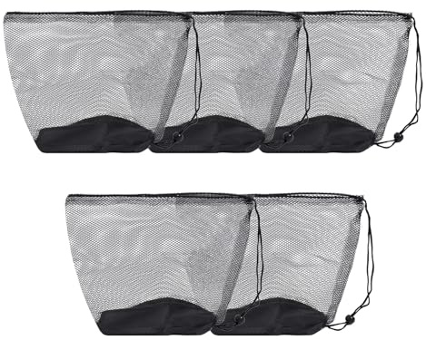 letsinstyle 5 Pcs Black Mesh Bag, 7.87 x 9.84 Sack Drawstring Net Bag Storage Ditty Sacks, Breathable Mesh Sack with Cord Lock for Cosmetics Shower Gels Bottle Pot Tennis Tools