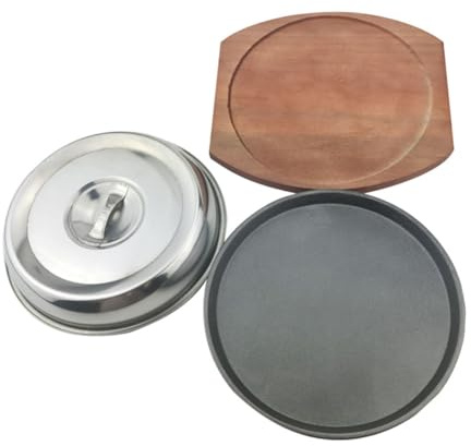 Homoyoyo Plaque Teppanyaki Ronde avec Planche Bois et Couvercle Poêle Barbecue Antiadhésive pour Steak et Grillades Intérieur et Extérieur