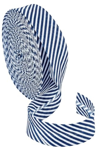 PH PandaHall 22 m de cinta Sesgo doblada individual de rayas azules y blancas, 20 mm de cinta de costura para dobladillo, pantalones, vestidos, acabado edredones, ropa y álbumes de recortes