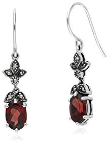 Gemondo Grenade Boucles D'Oreilles, Argent Sterling Grenade & Marcassite Ovale Art Nouveau Boucles D'Oreilles Goutte
