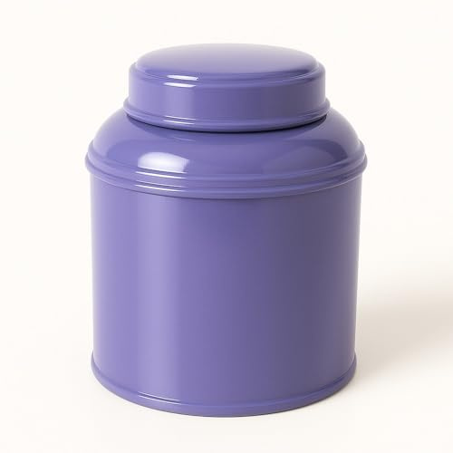 Boîte à thé lavande empilable 80–100 g – Fer blanc qualité alimentaire | Double couvercle hermétique | Fabriquée en France | Boîte ronde durable pour thé, infusion, épices