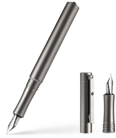 KeyUnity KP02 Füllfederhalter, feine Feder mit Tintenkonverter, Kalligraphiestift aus Titanlegierung zum Schreiben und Journaling Silber