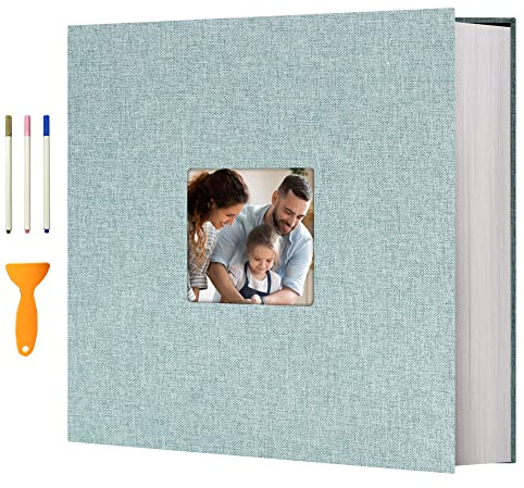 Vienrose Self-Adhesive Photo Album, 10 x 15 cm, Stick and DIY Large Linen Photo Album with 120 White Pages, Wedding Birthday with a Ballpoint Pen, 33 x 32 cm