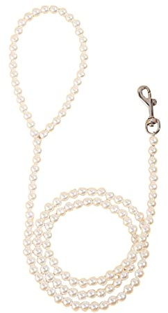 QWINEE Pearl Beaded Pet Leash Cat Dog Leash Elegant Puppy Leash Pet Leash with Lockable Hooks for Small Medium Dogs Cats Kitten White One Size