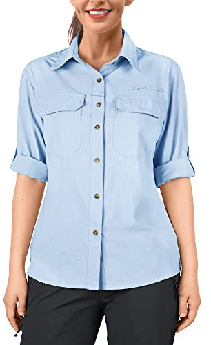 33,000ft Women's Hiking Shirts UPF50+ UV Protection Outdoor Shirt Quick Drying Casual Shirt Long Sleeve Functional Shirt Fishing Shirt for Walking Safari Travel Golf Light Blue S