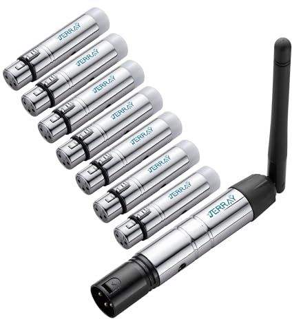 8Pcs Wireless DMX, Metal 2.4G DMX512 7pcs Female Receivers 1Transmitter for DMX Transmitter Light Controller, DJ Equipment, LED Stage, Bar, Disco, Theater, Concert, PAR Effect Lamp, silver
