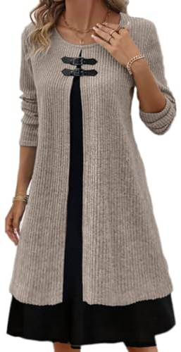 shownicer Robe Pull Femmes Casual Manche Longue Col Round Pull Robe Chic et Elegant Décontracté Ample Knitted Dress Chaud Robe Automne Hiver