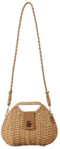YYW Straw Bag Women Woven Beach Handbag Basket Shape Tote Bags for Spring Summer Purse (Camel)