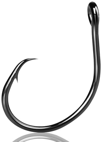 9KM DWLIFE Circle Hooks Inline,Fishing Hooks Barbed 25Pcs Black Closed Eye Non-offset Wide Gap for Freshwater and Saltwater Carp Catfish Bass (4#)