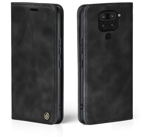 LBH Handyhülle für Xiaomi Redmi Note 9 in Schwarz mit Karten- und Geldfach Smartphone Hülle mit Standfunktion Flip Case Schutzhülle Magnetverschluss Vintage