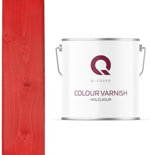 Q-Cover Holzlasur Rot 5L (ca.25m²-1 Anstrich) Seidenmatt Holzschutz Holzschutzlasur Lasur Wasserbasierte Innen Außen Lasur Abperleffekt Für Holz