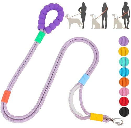 JSXD Dog Leash,5 FT Heavy Duty Dog Training Leash,Double Handle Comfortable Padded Hands Free Dog Leash,Adjustable Crossbody Waist Leash for Small Medium Large Dogs(Purple)