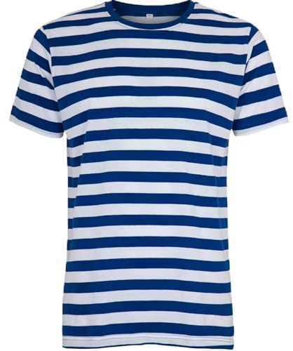Compatibile con Mantis – Maglietta da uomo retrò a righe in stile marinaro, a maniche corte con scollo rotondo, certificata Oeko-Tex 100, cotone in conversione, vegana, blu royal, M