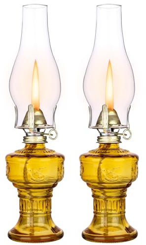 2PCS 32cm Chamber Oil Lamp Glass Kerosene Oil Lamps, Vintage Oil Lamps for Indoor with Adjustable Fire Wick Lighting Oil Lantern for Tabletop Decor and Emergency Lighting, 12.6 High (Brown)