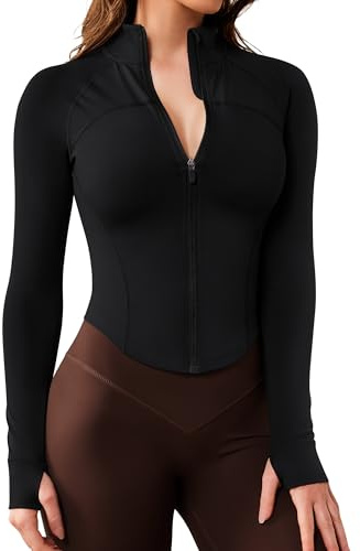 QUEENIEKE Women's Cropped Running Jackets - Zip Up Lightweight Athletic Yoga Gym Tops BBL Jacket with Thumb Holes
