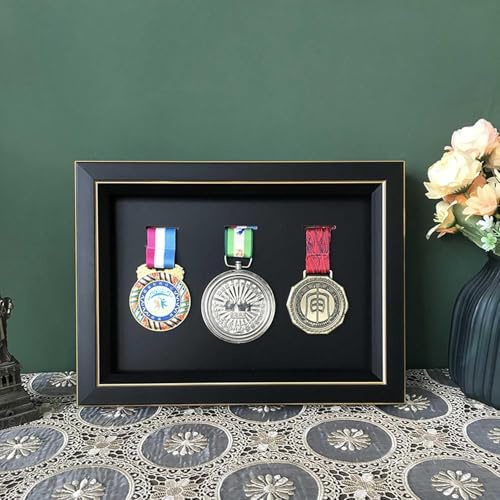 Medaljhängare, Ram För Att Visa Medaljer, Skugglåda Bildramvisning För Medaljer, Horisontell Placering Eller Väggmonterad Design, För Alla Sportmedaljer, Black, 12-inch (2 medals + certificate)