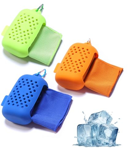 EasyULT Serviette de Refroidissement[3 Pièces], Serviette en Microfibre, Serviette de Sport, Sèche Rapide Cool Serviette pour Sport, Voyages, Plage, Camping etc.(Orange Bleu Vert)