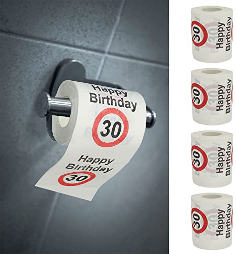Toalettpapper uppsättning med 4 Happy Birthday30 │30. Födelsedag 24 meter 2-lagers 180 gr/kvm │toalettpapper motivpapper toalettpapper (4 x toalettpapper 30)