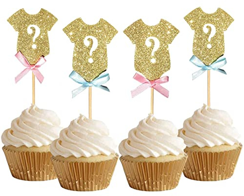 Bymivofun 24 piezas Glitter Género Reveal Cupcake Toppers, Glitter Baby Cupcake Toppers, para Cumpleaños, Bodas, Bautizos, Baby Shower, Decoraciones para Fiestas Infantiles