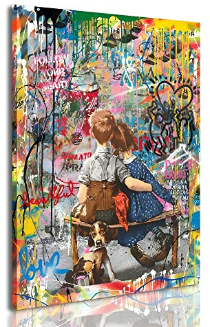 Framed Banksy Street Graffiti Wall Art Decor Large Abstract Pictures Canvas Painting Prints Colorful Modern Contemporary Poster Artwork Stretched for Wall Home Bathroom Bedroom Living Room Ready Hang (Framed Decor Art-010, 16x24inch(40x60cm))