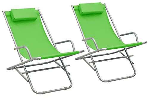 FIRBNUS Schaukelstühle 2 STK. Stahl Grün Gartenmöbel Schaukelstuhl Outdoor Schwingstuhl Schaukelsessel Schwingliege Outdoor Sonnenliege Klappbar Gartenliege Klappbar Gartenstuhl Klappbar Grün