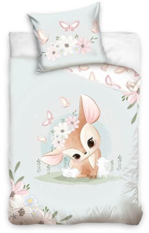 MTOnlinehandel Kinder Bettwäsche Set 135x200 80x80 cm · REH Baby, Hase, Schmetterlinge, Blumen, Frühling · 100% Baumwolle mit YKK Reißverschluss · sanft, weich für Mädchen