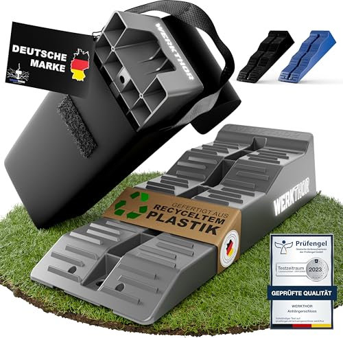 WERKTHOR Auffahrkeile für Wohnmobil - [2er Set] Hochbelastbare Auffahrkeile für maximalen Halt [<5t] - Auffahrkeile für Wohnwagen, Wohnmobil & Anhänger - Keile für jeden Untergrund - inkl. Tasche
