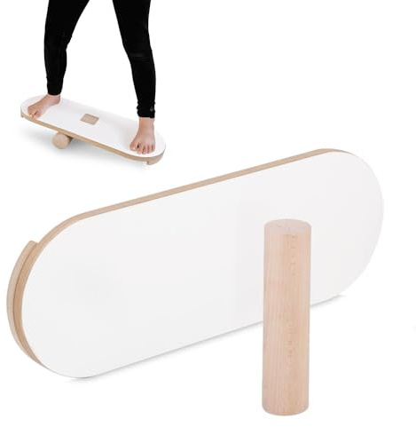 MISIOO Balance Board für Kinder – Montessori Holzspielzeug – Trainingsbrett für Gleichgewicht und Koordination – MDF – 60x22 cm – Weiß – Abgerundete Kanten