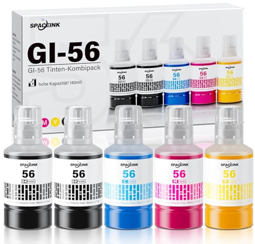 GI-56 Tintenflaschenset kompatibel mit Canon MAXIFY GX7050, GX6050, GX5050, GX4050, GX3050, GX5550, GX6550 Druckern (5er-Pack, Schwarz/Cyan/Magenta/Gelb)