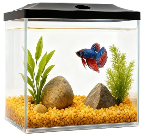 SW PRODUCTS 0.8-Gallon Cube Small Fish Tank, Shatterproof Plastic Fish Tank with LED Lighting, Temporary Fish Bowl for Fry, Isolation, Education & Decoration