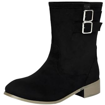 Generisch Bottes western pour femme, pointues, à enfiler, bottines courtes, bottes d'hiver, mi-hautes, confortables à talons hauts, bottines mi-hautes, rétro, pour l'automne et l'hiver, Noir , 35 EU