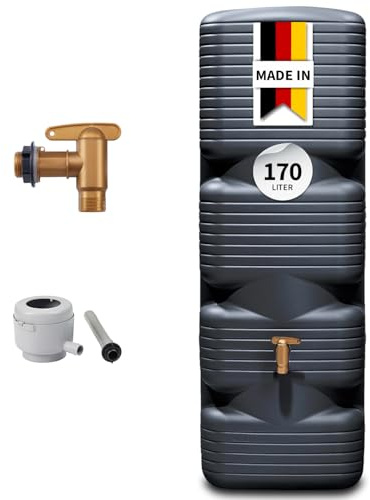 4rain QUADRO serbatoio da parete set completo 170 litri grigio grafite incl. rubinetto in plastica e raccordo pluviale