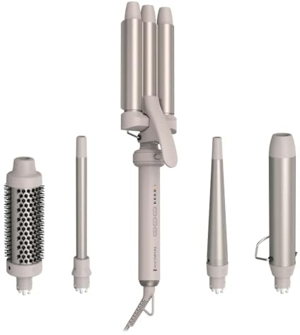 Remington Curling Wand [5-in-1: Triple Waver, 38mm Round Brush, 3 Detachable Ceramic Barrels 13-33mm] TrendologyTM Multi-Styler (LED Display 130°C - 210°C, Beach Waves & Curls,All Hair Types) CI41MS5