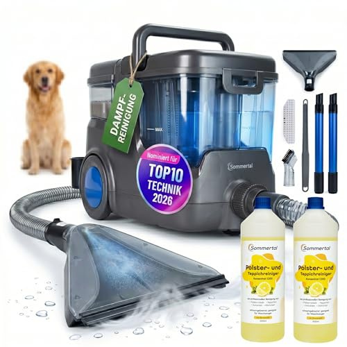 Sommertal HYDRO 9000 MAX Waschsauger | 1.000W, 28 kPa | Teppichreiniger & Polsterreiniger mit Dampfsauger & Nasssauger-Funktion inkl. 2L Polsterreiniger – für Teppich, Sofa, Auto-Innenraum & Matratzen