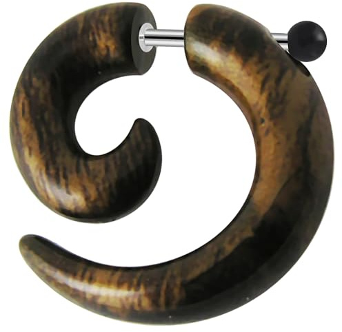 Monster Piercing 8MM modèle Bois Brun foncé Spirale 16 Gauge 316L Oreille Faux Acier Chirurgical fiche Piercing