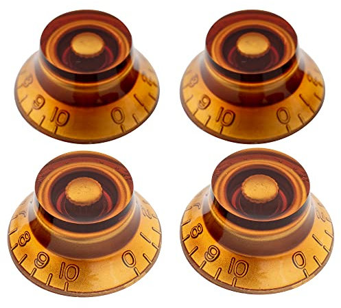 Musiclily Pro Metrische Gitarrenknöpfe Top Hat Potiknöpfe Bell Knobs für Epiphone Les Paul Style E-Gitarre Bass, Amber(4er Set)