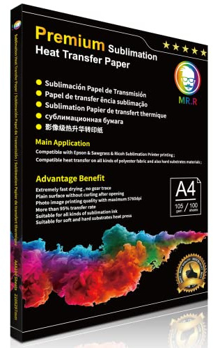 MR.R Sublimation Heat Transfer Paper 105gsm A4 210 x 297mm Pack of 100 Sheets Compatible with EPSON, SAWGRASS, RICOH, Brother Sublimation Printer
