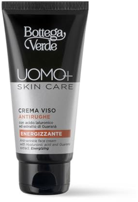 Bottega Verde, UOMO+ skincare - Crema viso - antirughe energizzante - con acido Ialuronico ed estratto di Guarana (50 ml)