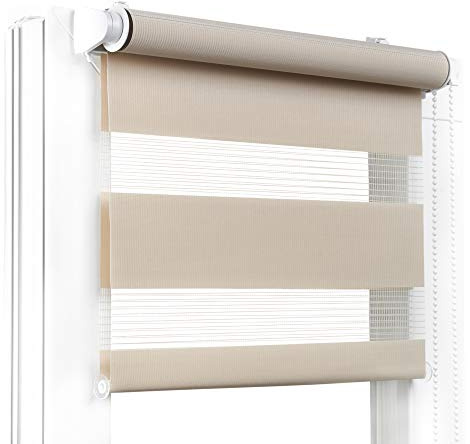 Fenster DEKOR - Rollos für Fenster Beige - Klemmfix Rollo ohne Bohren B55 x H150 cm - Doppelrollo mit Einer Breiten Auswahl an Größen und Farben - Blickdichte Rollos, einfach zu montieren