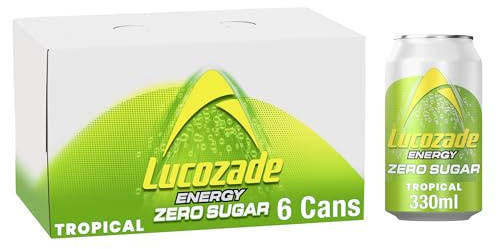 Lucozade Energy Zero Sugar Drink Tropical 330ml can (Pack of 6)