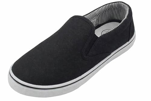 GladRags Mens Slip on Canvas Summer Shoes, Pumps, Trainers, Black/White, Size 10