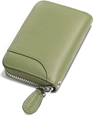 GADIEMKENSD Women Credit Card Holder Small RFID Wallet Zipper for Travel Leather Accordion Wallets Inserts Case Photo Business Cards Organizer Cute Compact Credit Card Slot Cash Slots Light Green