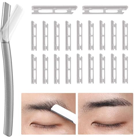 Augenbrauenrasierer mit 21 Stück Rasierklingen, Gesichtshaarentferner für Frauen Augenbrauen Rasierer, Wiederverwendbare Gesichtsrasierer Trimmer für Damen, Silber